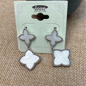 ICON White Mother-of-Pearl Quatrefoil Drop Earrings